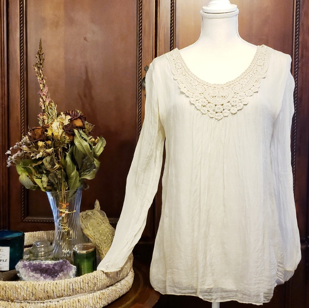 CARLA CONTI 100% Silk Shell LS Blouse